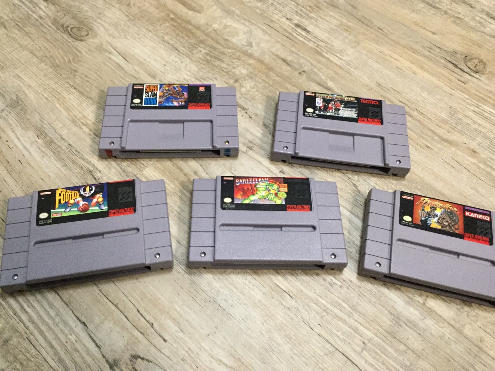 Super Nintendo 5 game bundle lot Battleclash, Power Moves, Super Slam Dunk