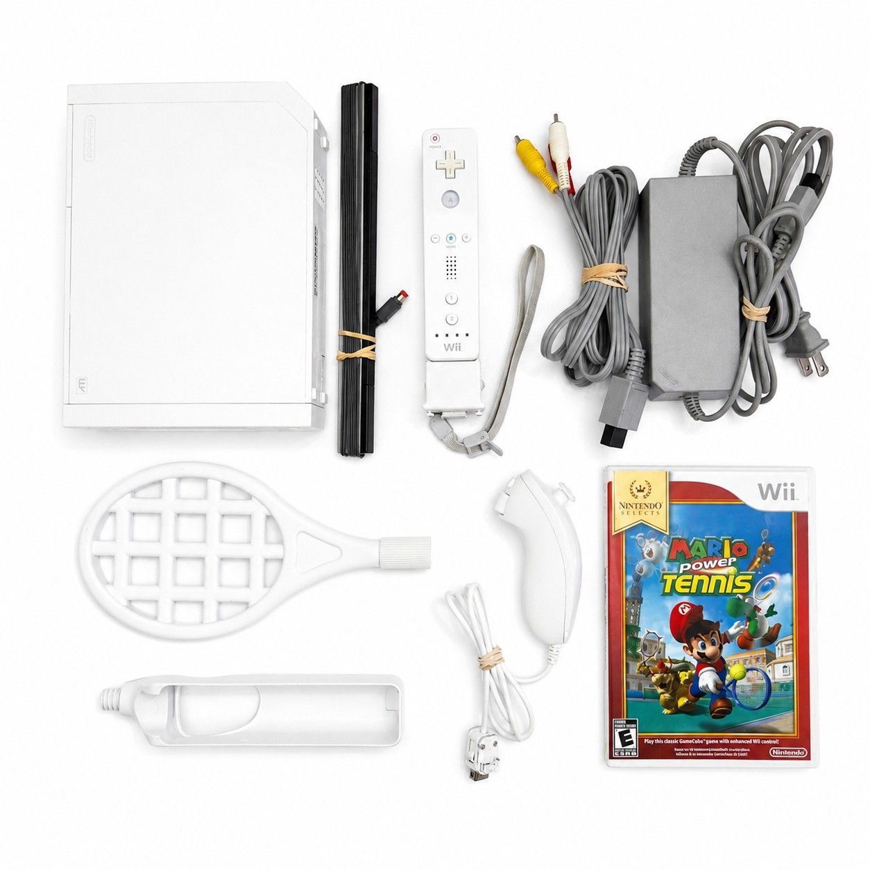 Nintendo Wii Console Bundle Tested Mario Tennis Racket Controller Nunchuk