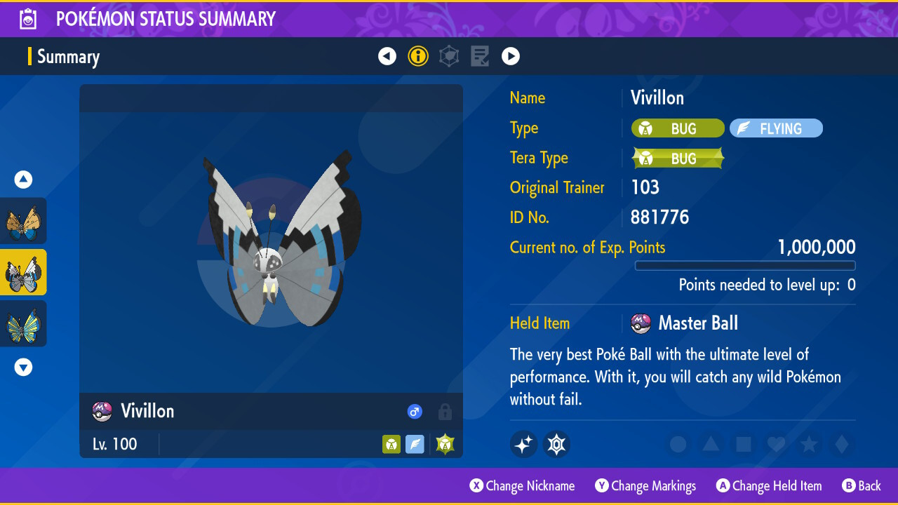 20 x Shiny 6IV Vivillon in all Patterns (Poke ball Pokeball pattern is included)