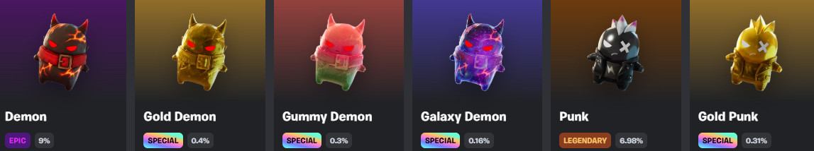 FORTNITE SPRITES- MASTERED (Regular, Galaxy, Gummy, Gold, Cube and Holo)