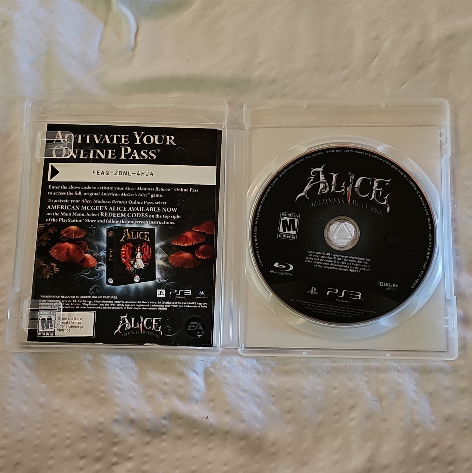 EA Alice: Madness Returns Sony PlayStation 3 PS3 Action Adventure M Online
