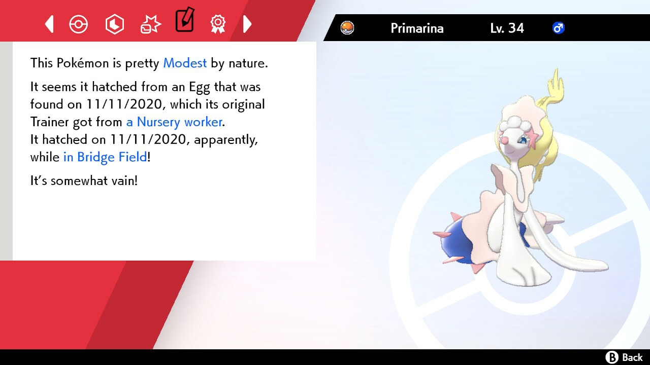 Legitimate 5 Max IV Shiny Primarina with Hidden Ability Pokemon Sword & Shield