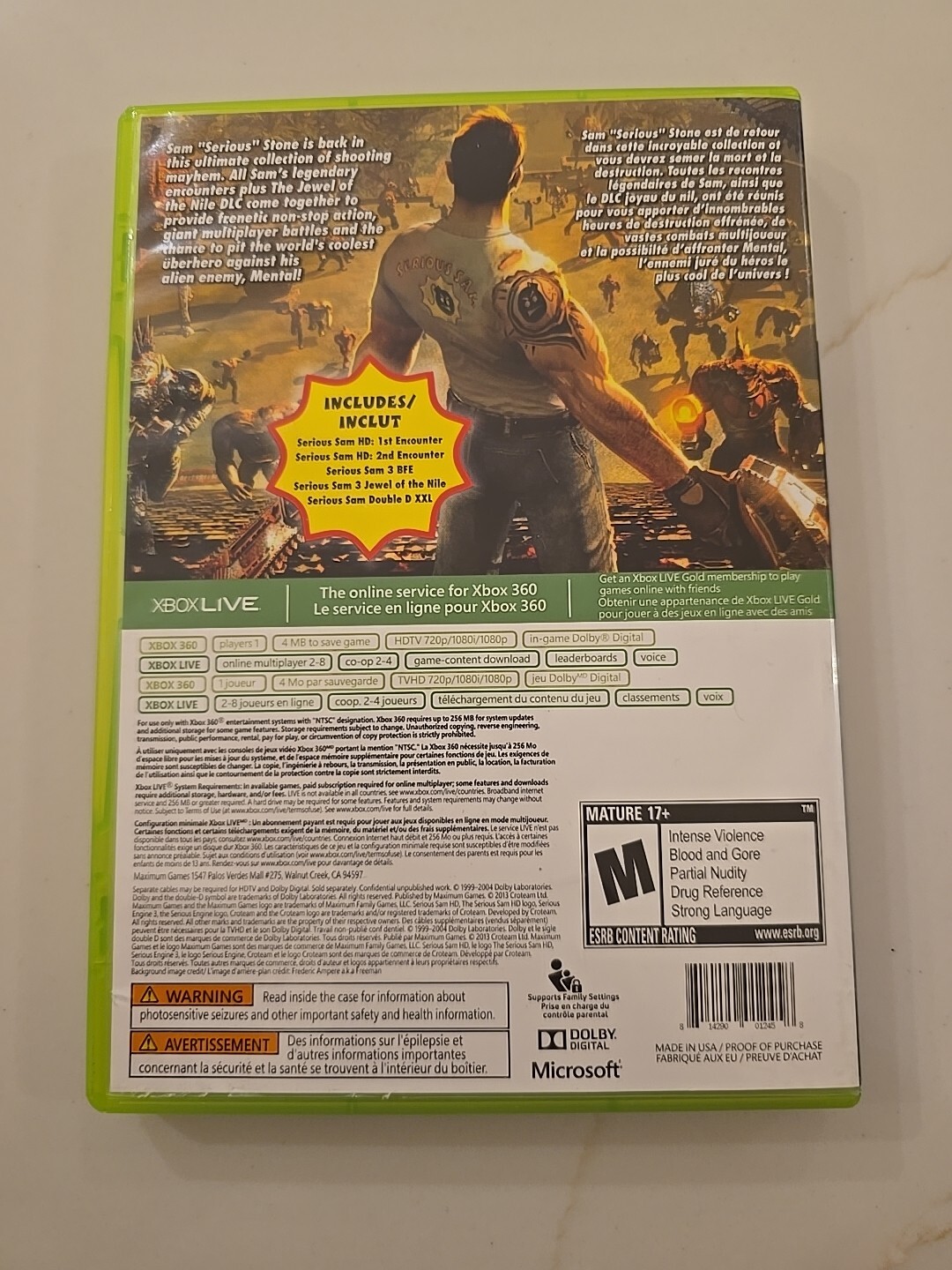 The Serious Sam Collection (Microsoft Xbox 360, 2013)Complete CIB – Authentic
