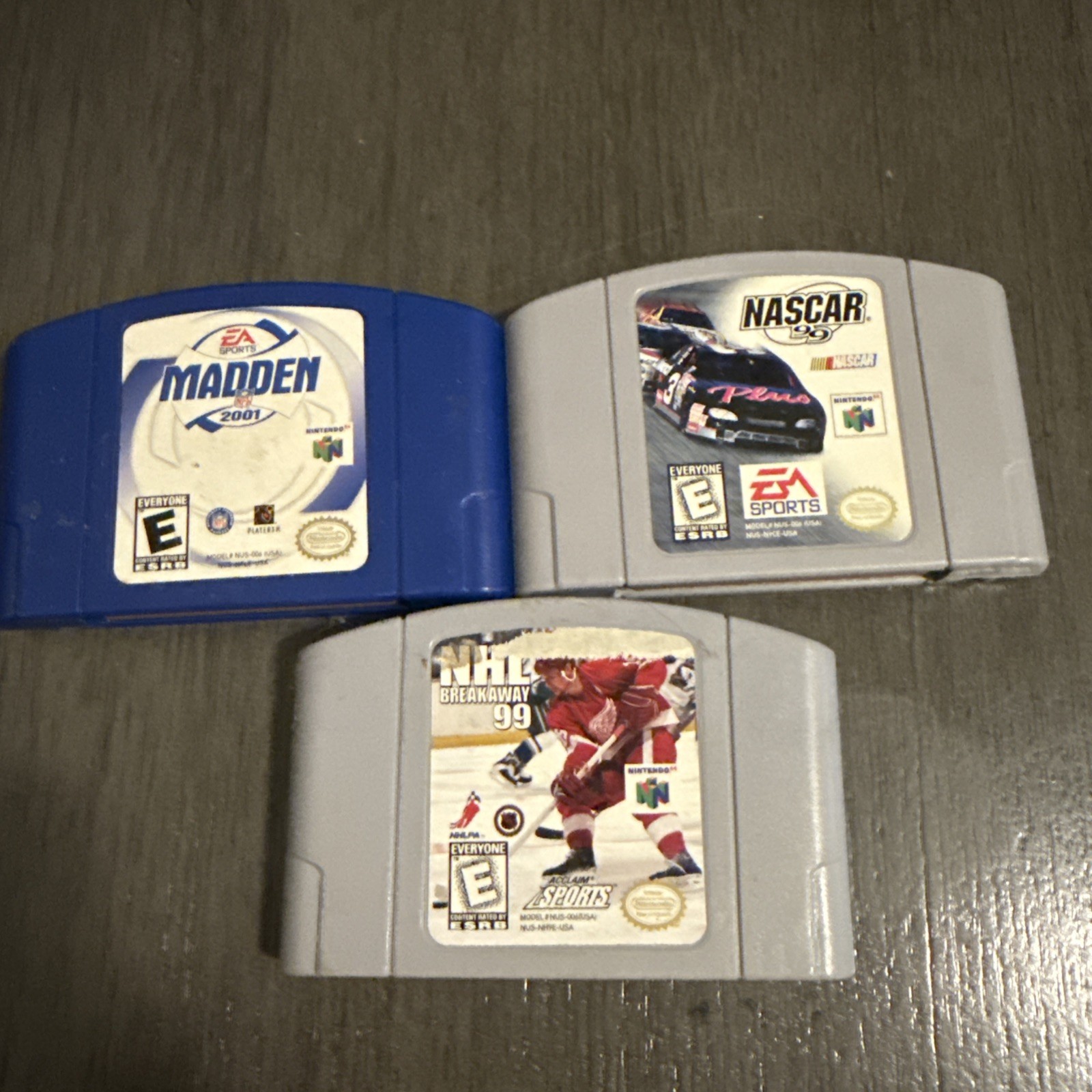 Lot 3 Nintendo 64 Game Pack Cartridge Madden 2001, NASCAR 99, NHL Breakaway 99