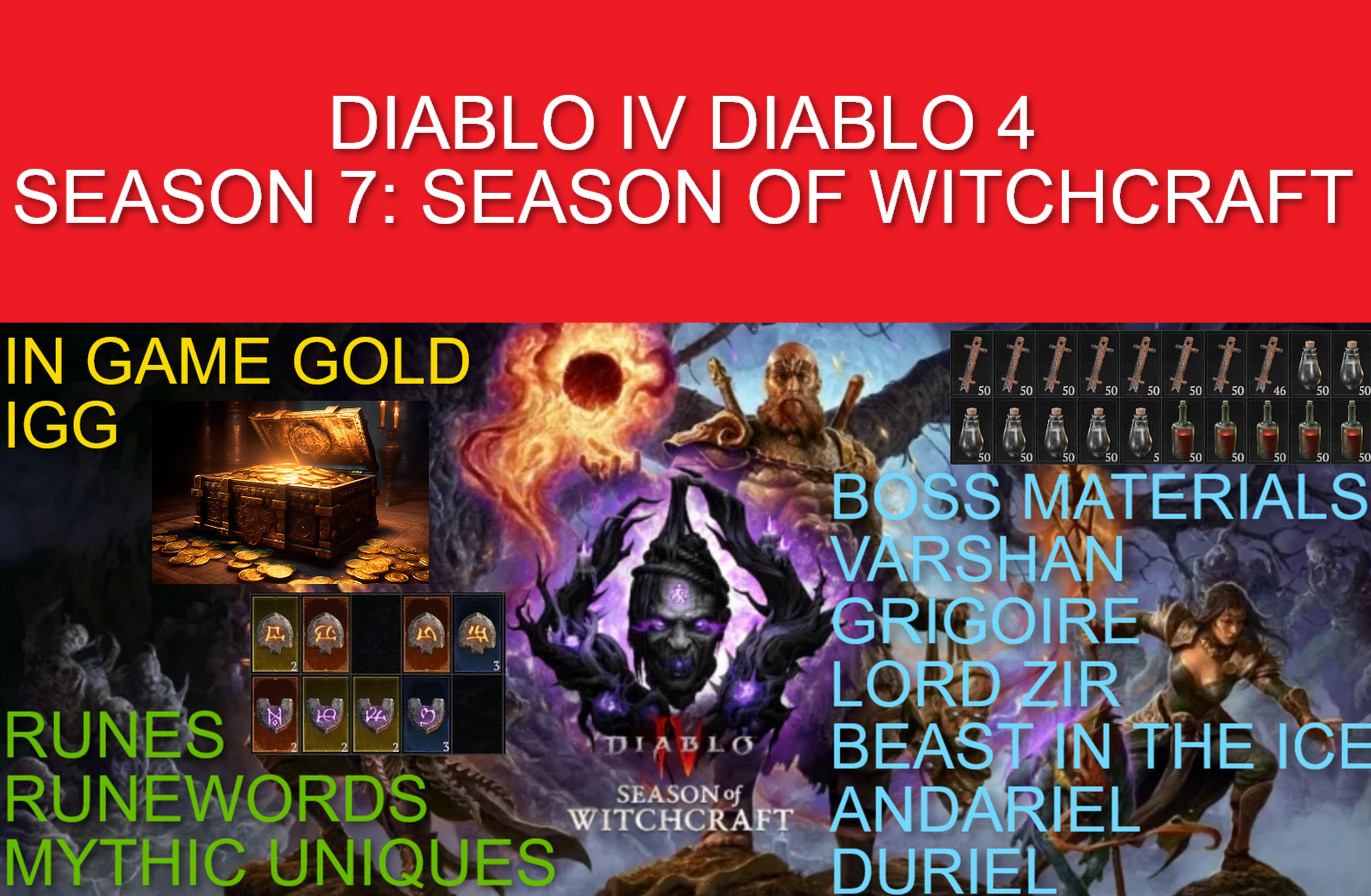 Diablo 4 Diablo IV Season 7 Gold Runes Runewords Mythic Unique Boss Materials