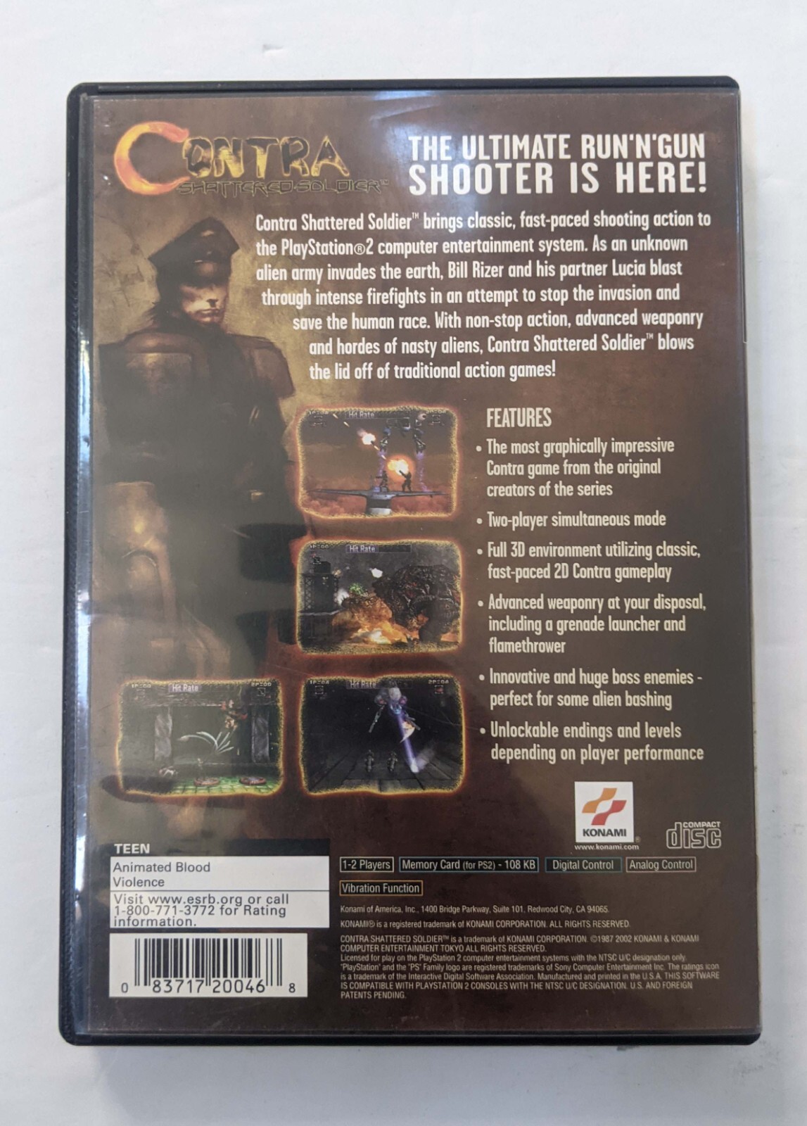 Contra Shattered Soldier PS2 PlayStation 2 Complete w/ Strategy Guide reg Card