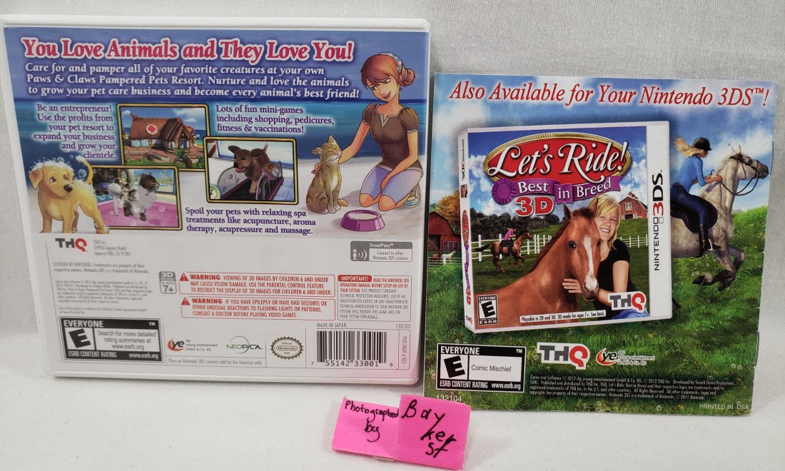 Paws Claws Pampered Pets Resort 3D 3DS AUTHENTIC Nintendo COMPLETE petz pet cib