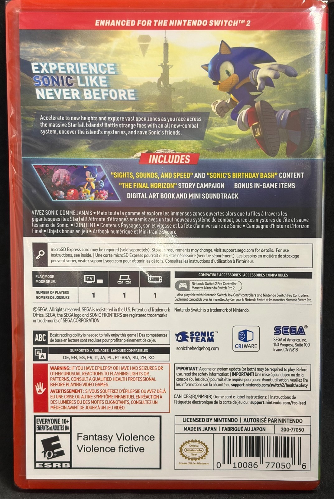 Sonic Frontiers: Definitive Edition (Nintendo Switch 2) BRAND NEW
