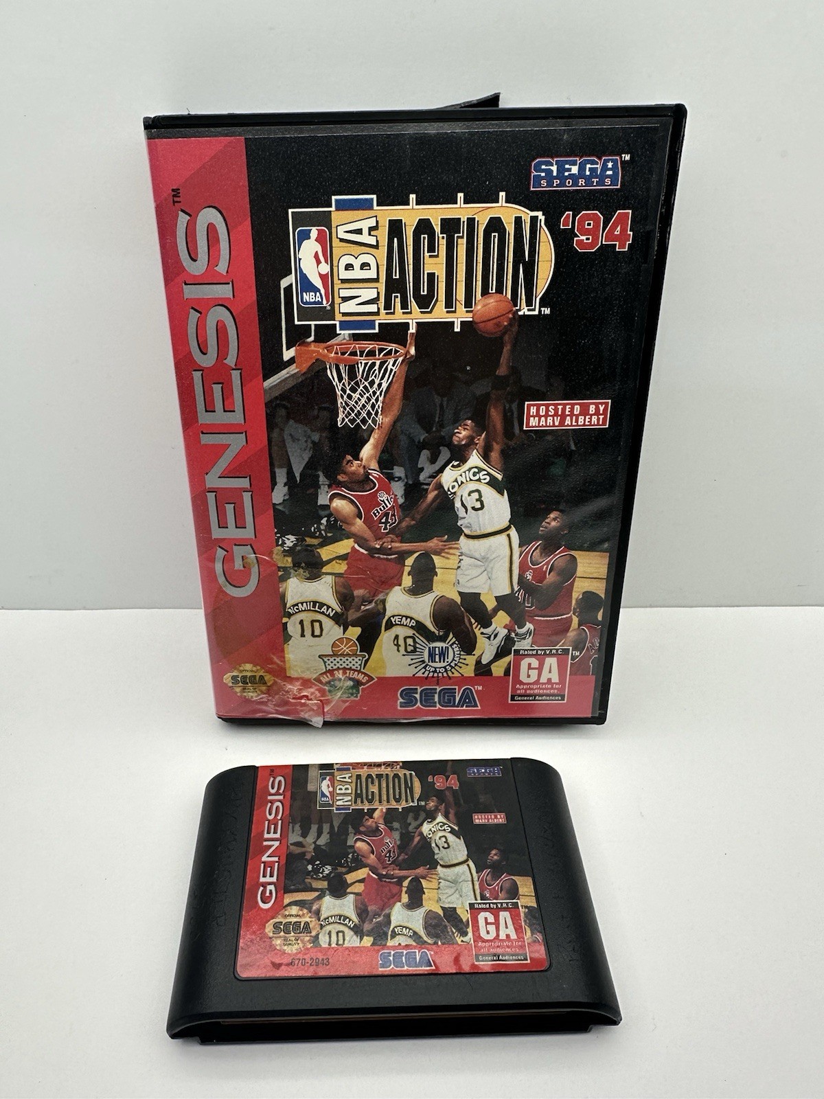 NBA Action 94 Sega Genesis Cartridge and Case Cleaned & Tested