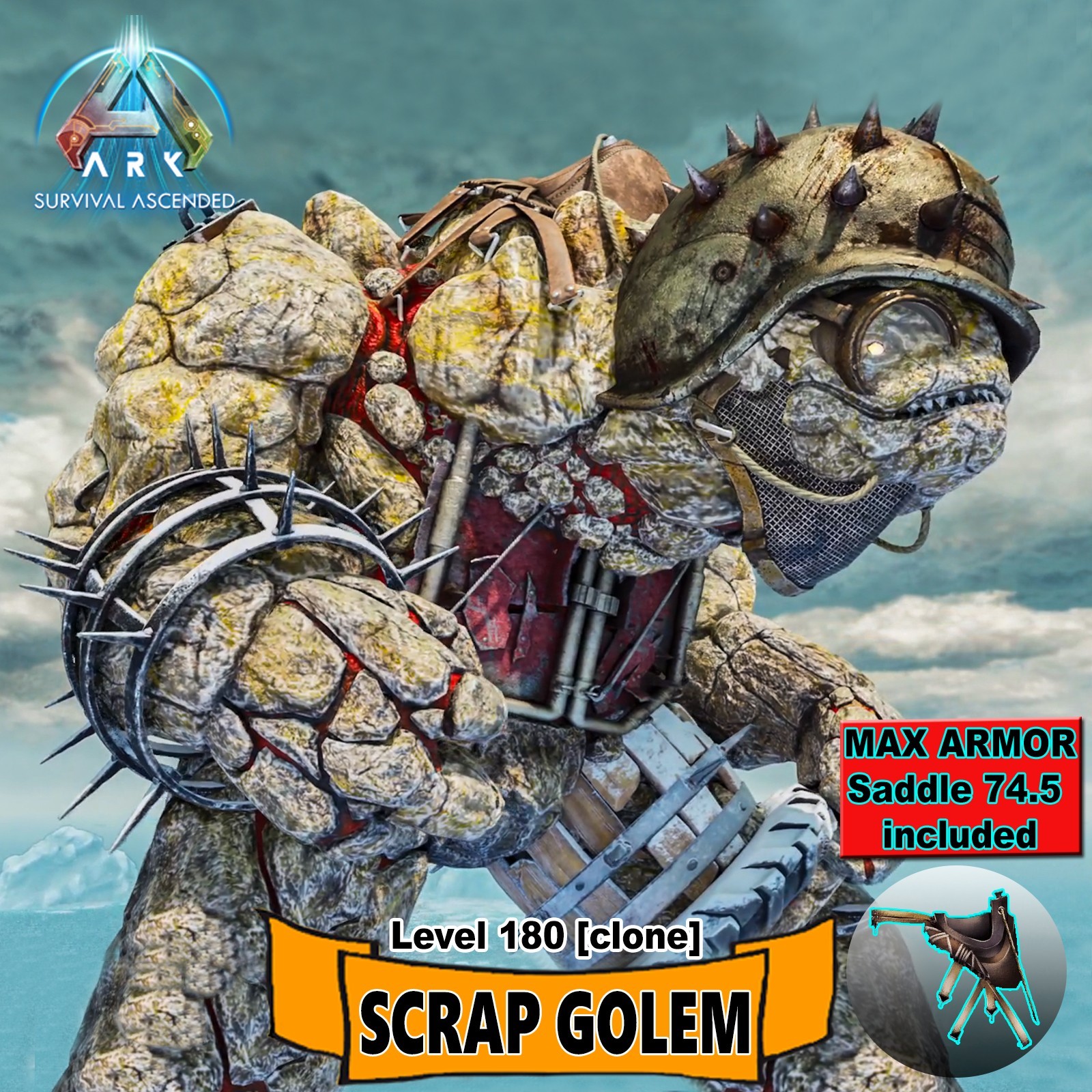 Ark Survival Ascended PVE RED 🔩 SCRAP GOLEM 🔩 Level 180 [Clone]