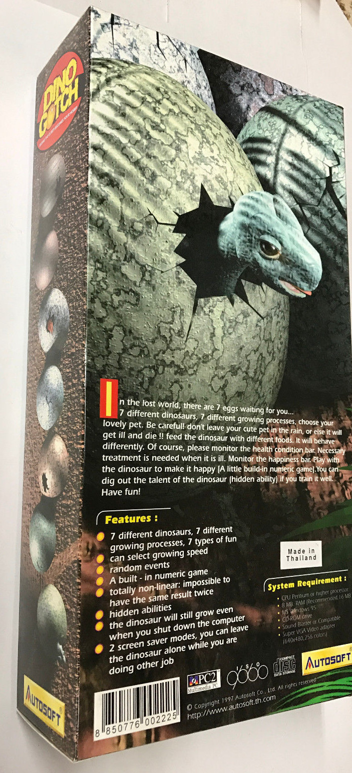 Rare Vintage 1997 CDROM Game DINO GOTCH Virtual Pet Dinosaur Autosoft Win 95 New