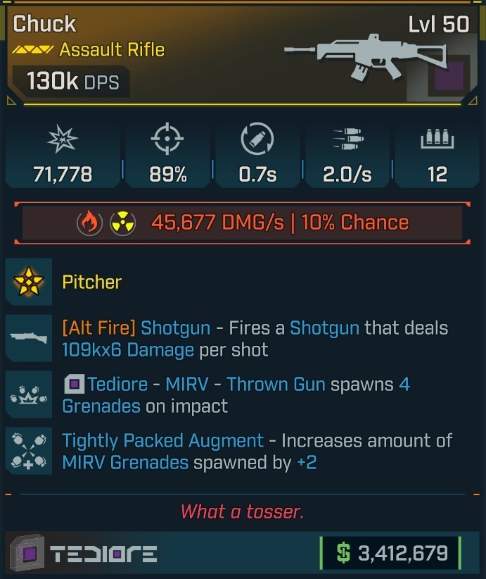 BL4 [MODDED] L50 CHUCK – 130K DPS – ALT FIRE SHOTGUN 109Kx6 DMG – MODDED STATS