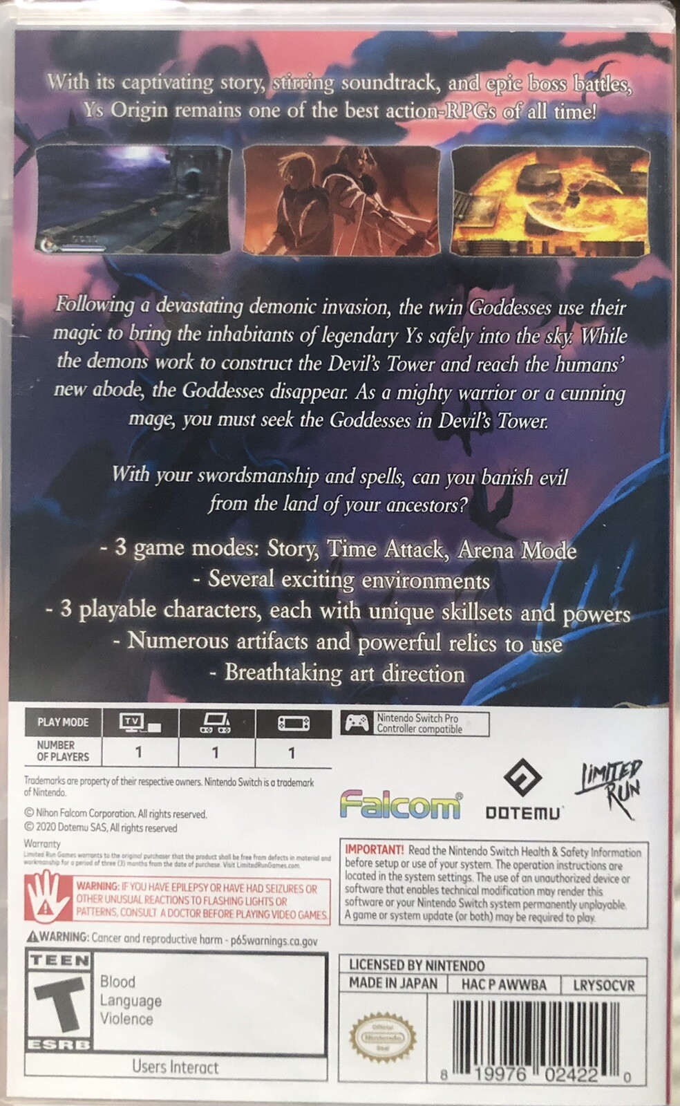 Ys Origin + Ys IX Monstrum Nox Limited Edition Switch Collectors Factory Sealed