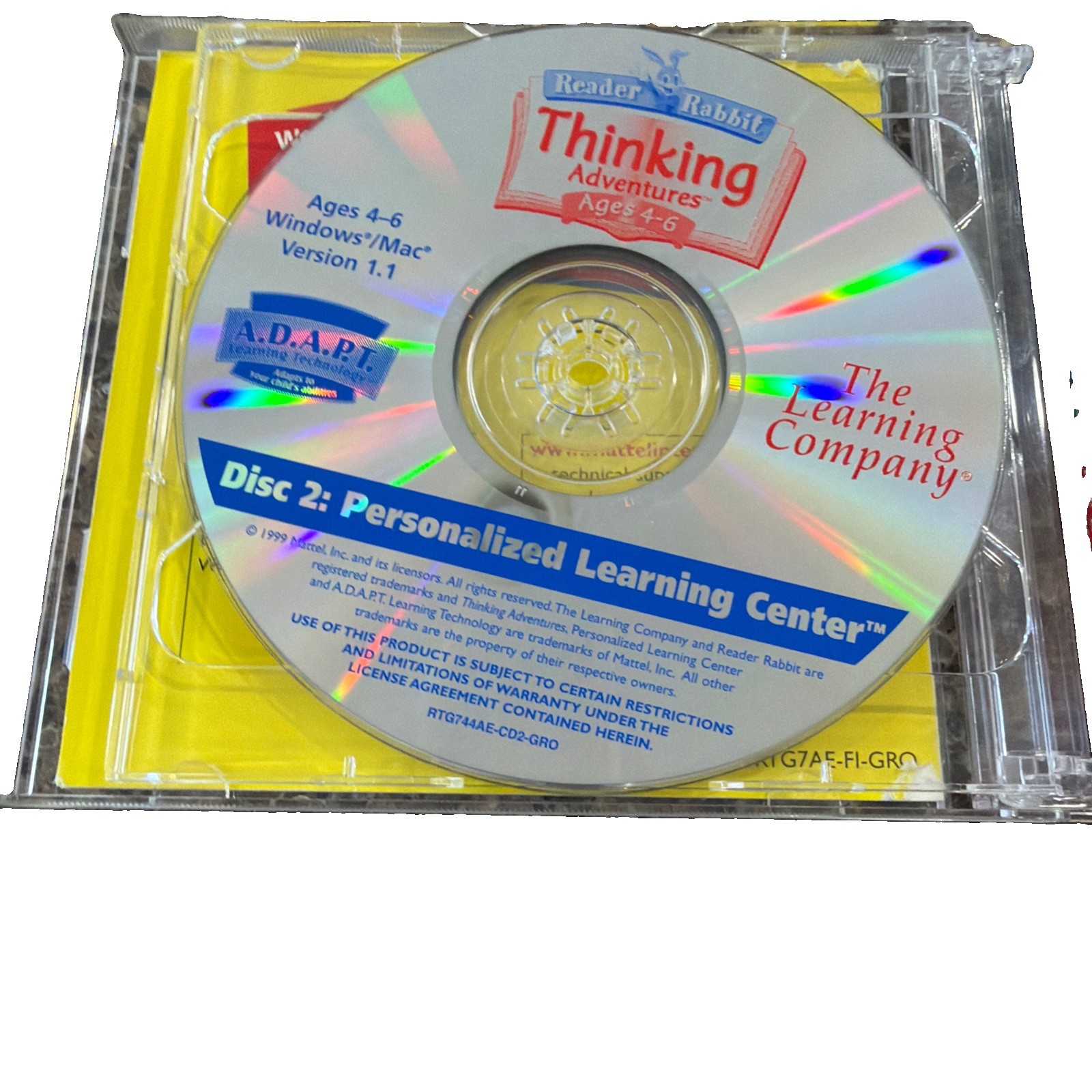 Reader Rabbit Thinking Adventures Ages 4-6 CD-ROM PC Educational Game A.D.A.P.T