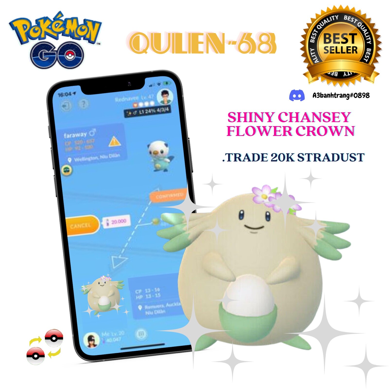 Pokémon Go Shiny Chansey Flower Crown – Trade – Registered