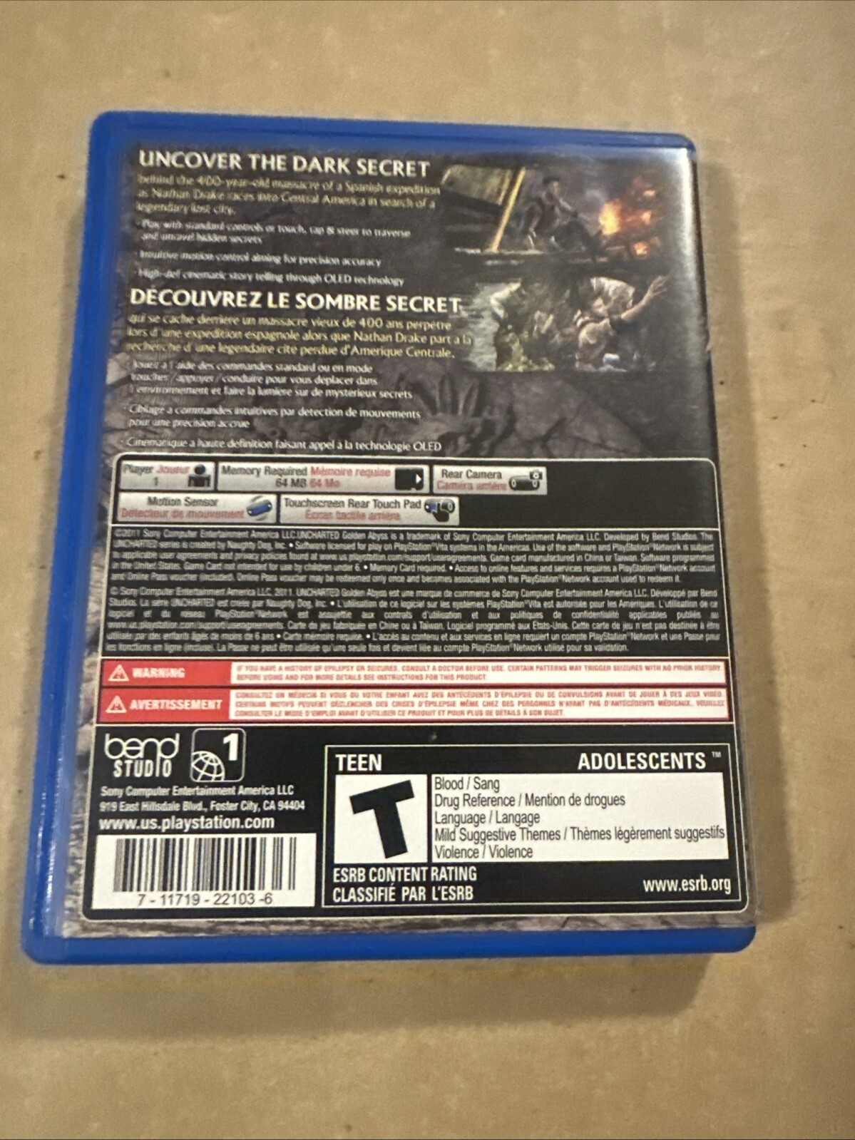 UNCHARTED Golden Abyss Sony PS VITA 2011 Tested Video Game Works Fine