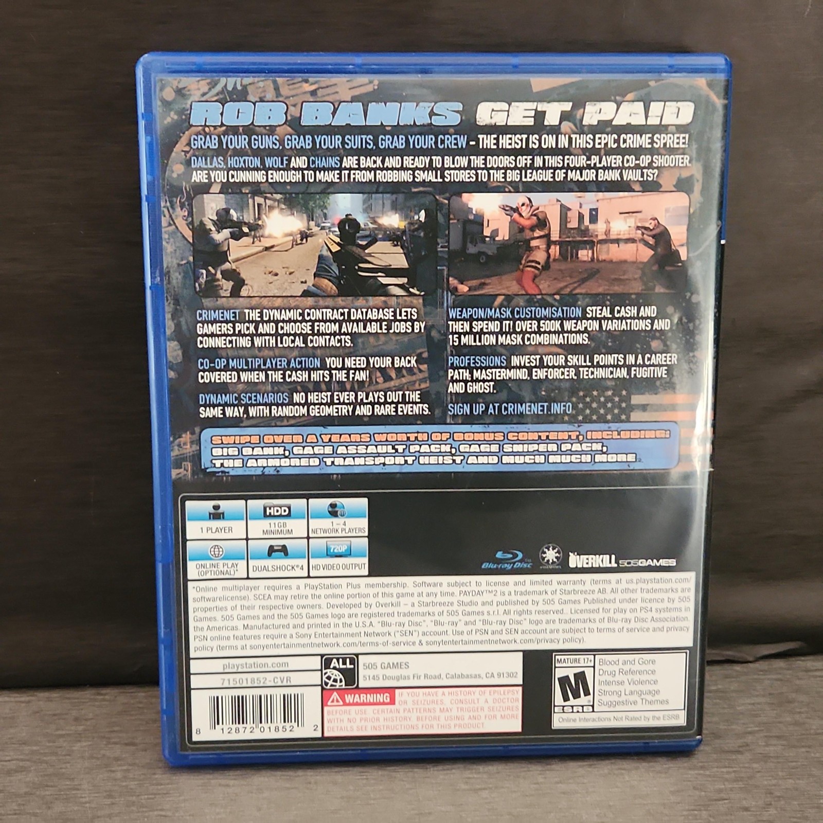 Payday 2 Crimewave Edition Sony PlayStation 4 PS4 Game CIB M NTSC-U/C 505 Games