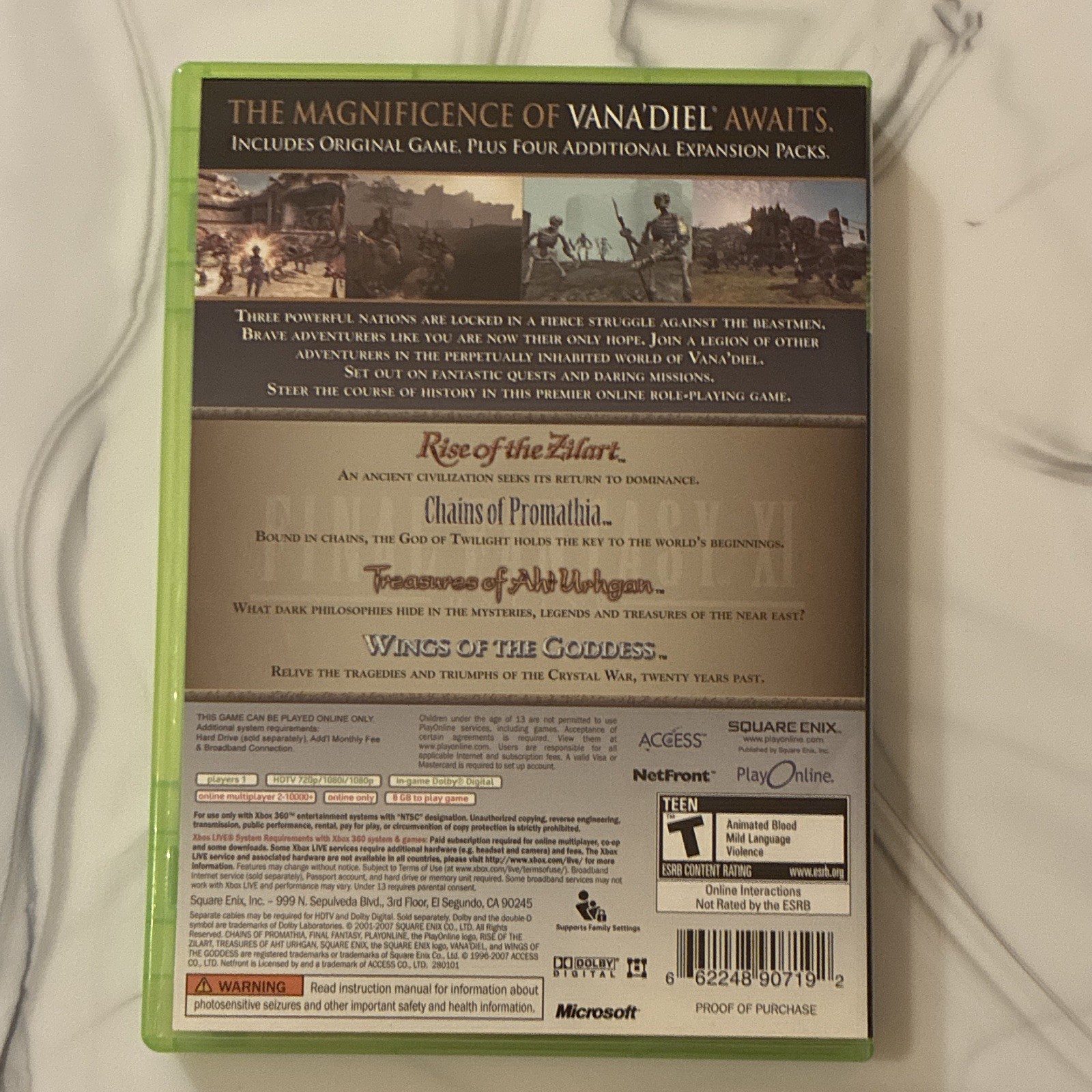 Square Enix Final Fantasy XI Online Vana’diel Collection 2008 Xbox 360 Manual