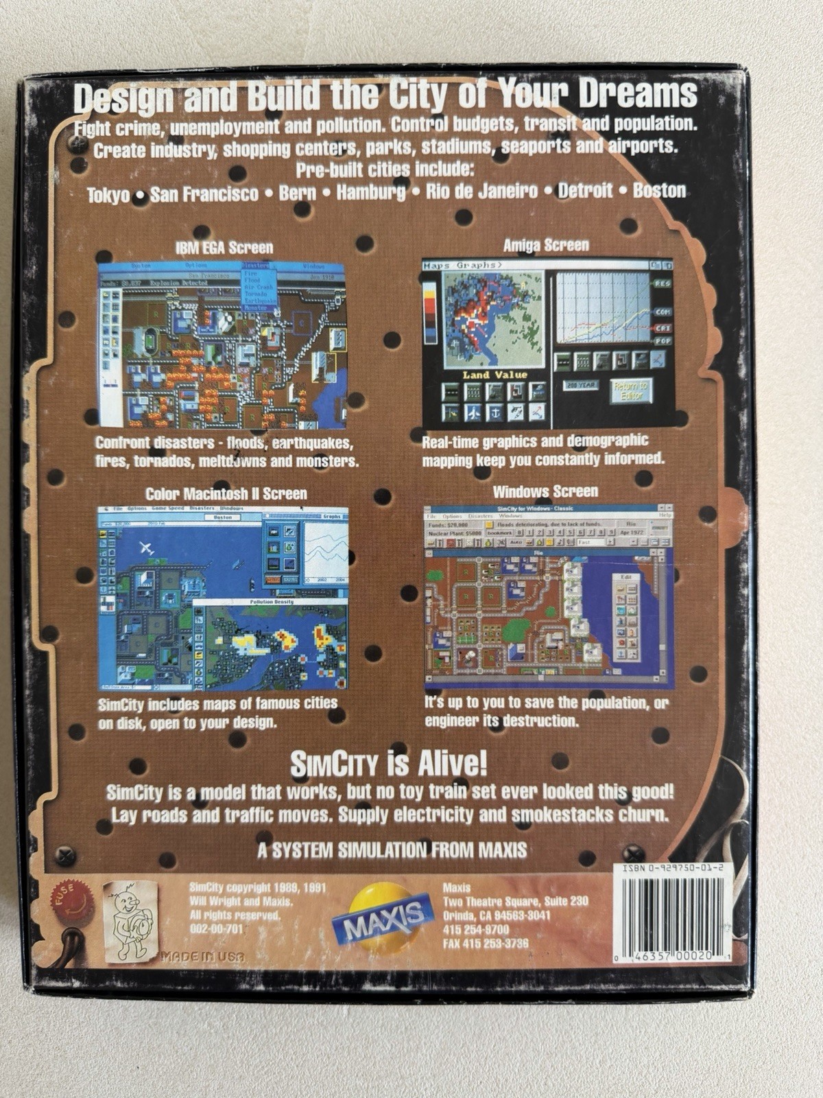 1991 Sim City, The City Simulator Game – Maxis IBM/PC Big Box 5.25 Floppy