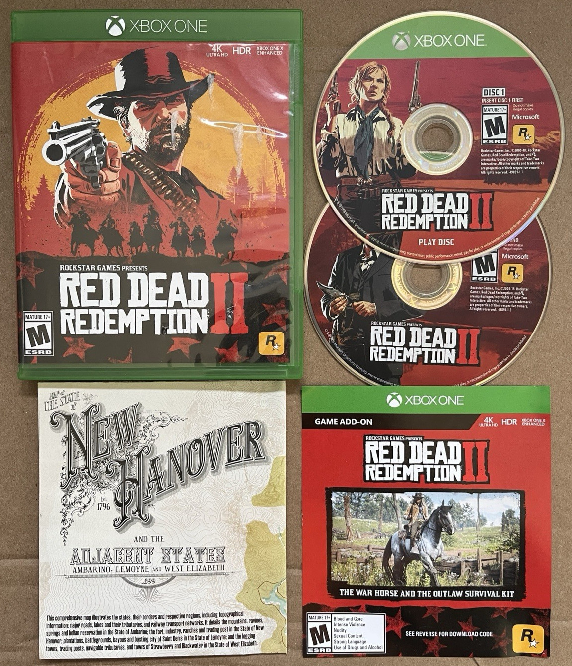 Red Dead Redemption 2 Microsoft Xbox One 2 Discs & Map Cleaned, Tested & Working