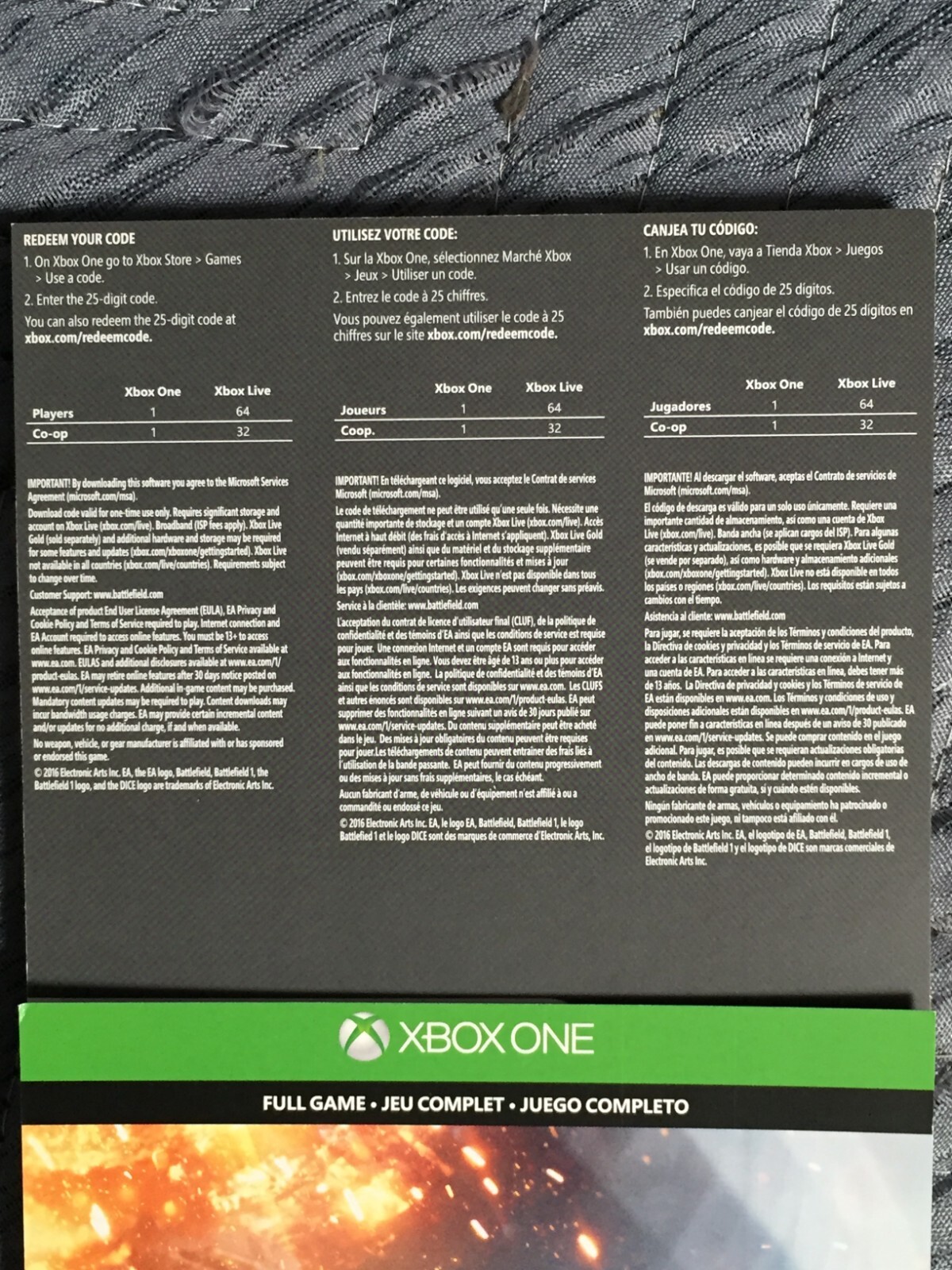 Battlefield 1 Digital (Microsoft Xbox One) **Code Will Send Thru eBay Message**