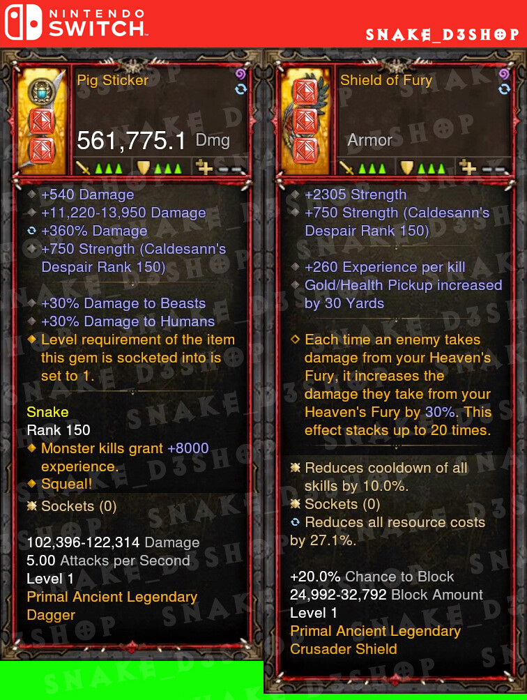 Diablo 3 – Nin.Switch – Modded PRIMAL Set – Aegis of Valor – Exp / Magic Find