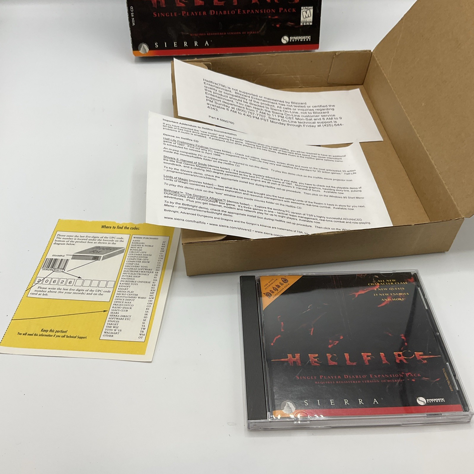 Hellfire: Diablo Expansion Pack (PC, 1997) Big Box RARE See Pics