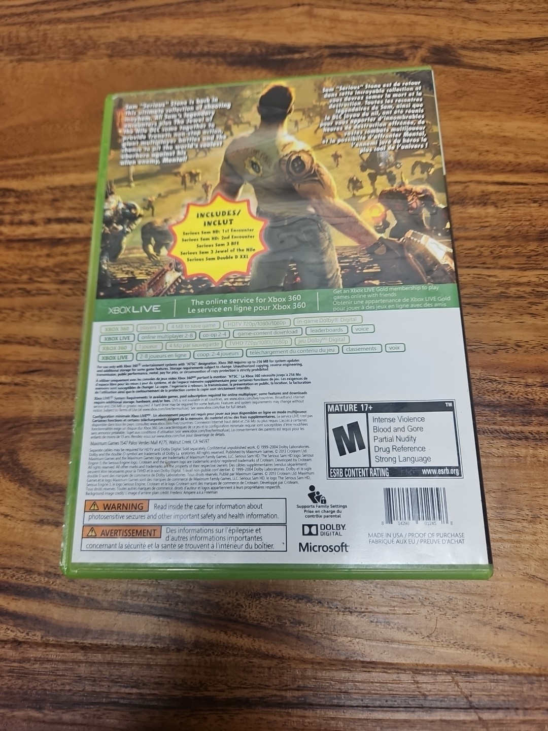 The Serious Sam Collection (Microsoft Xbox 360, 2013) Case & Disc