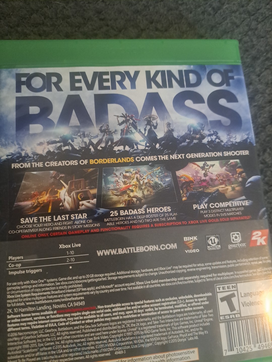 Battleborn (Microsoft Xbox One, 2016) Required Internet Good Pre-owned Condition