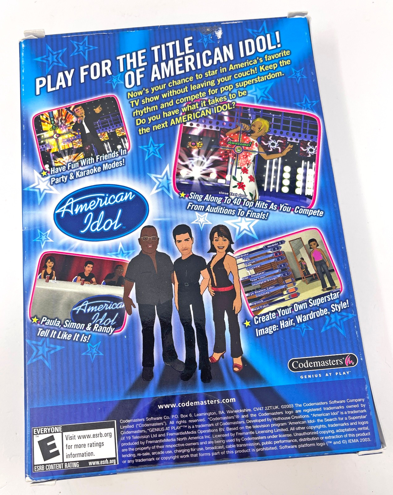 American Idol PC Game Codemasters Windows 98SE/ME/2000/XP Used Tested