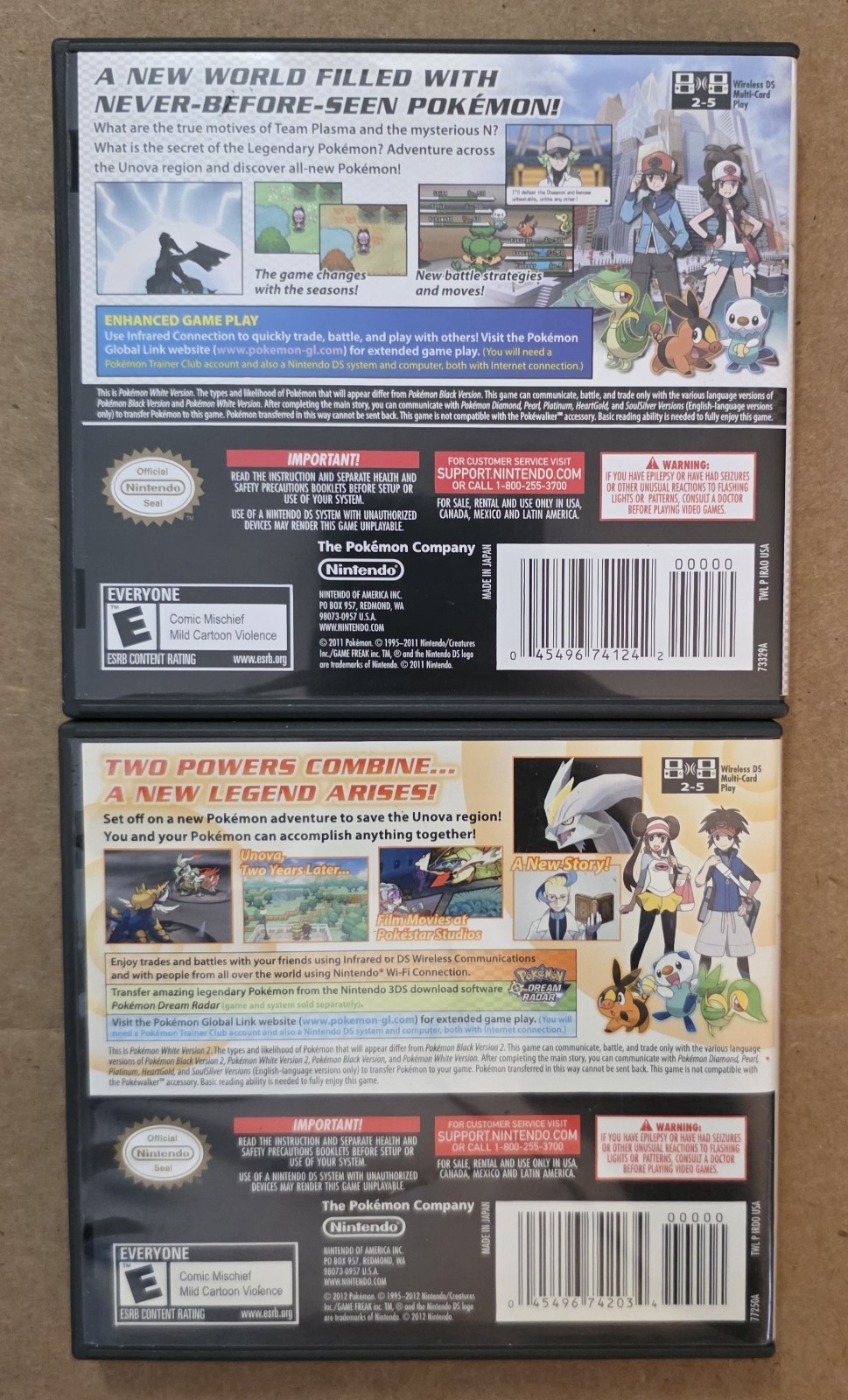 Pokemon White 1 & 2 Bundle (Nintendo DS) Lot of 2 Authentic Games