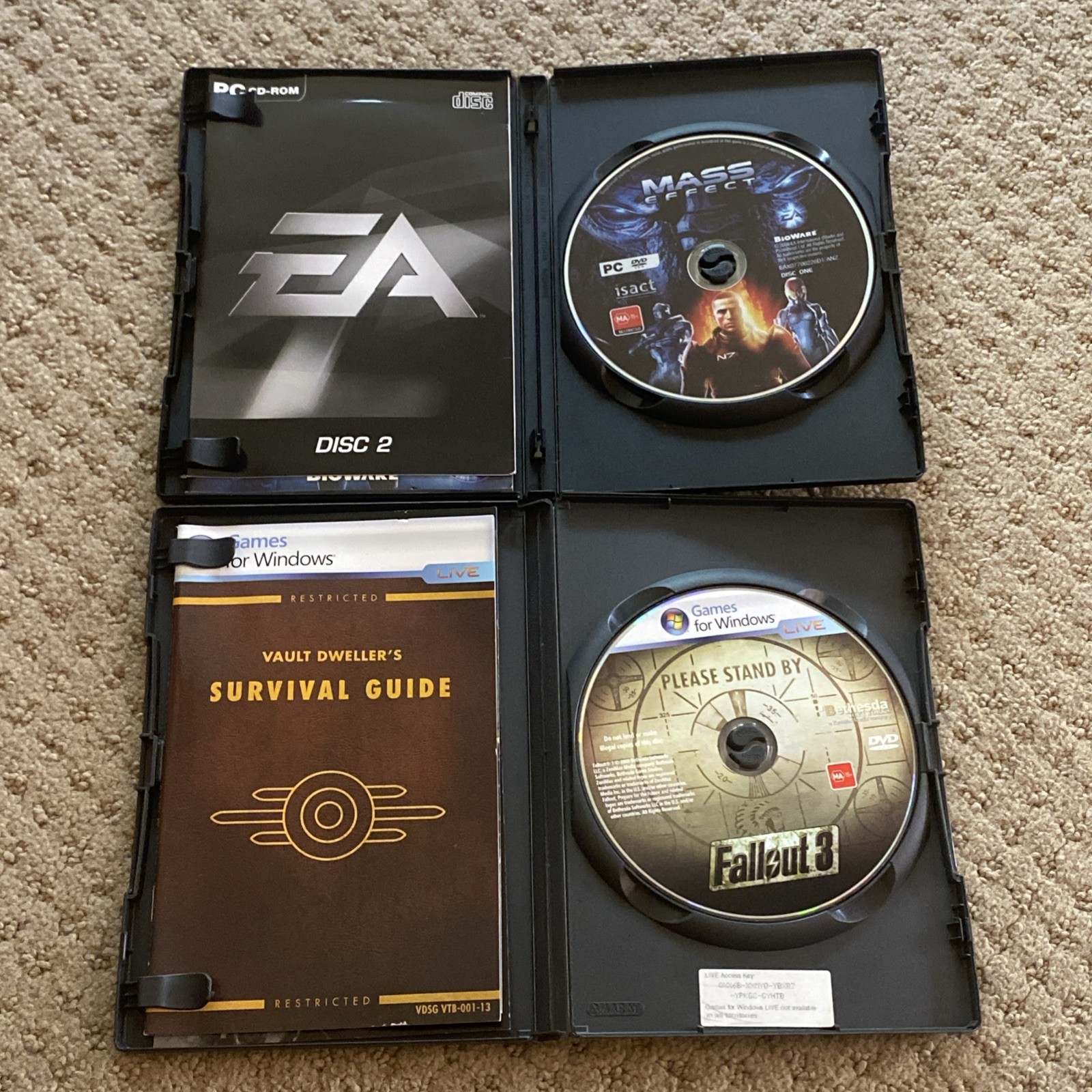 PC DVD Game Bundle Mass Effect + Fallout 3 PC Games MA15+ VGC PAL E. CLEARANCE