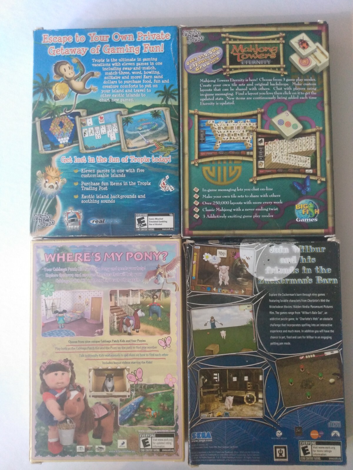 Cabbage Patch Charlotte’s Web Tropix Mahjong Towers Pc Lot Of 4 Video Games Vtg