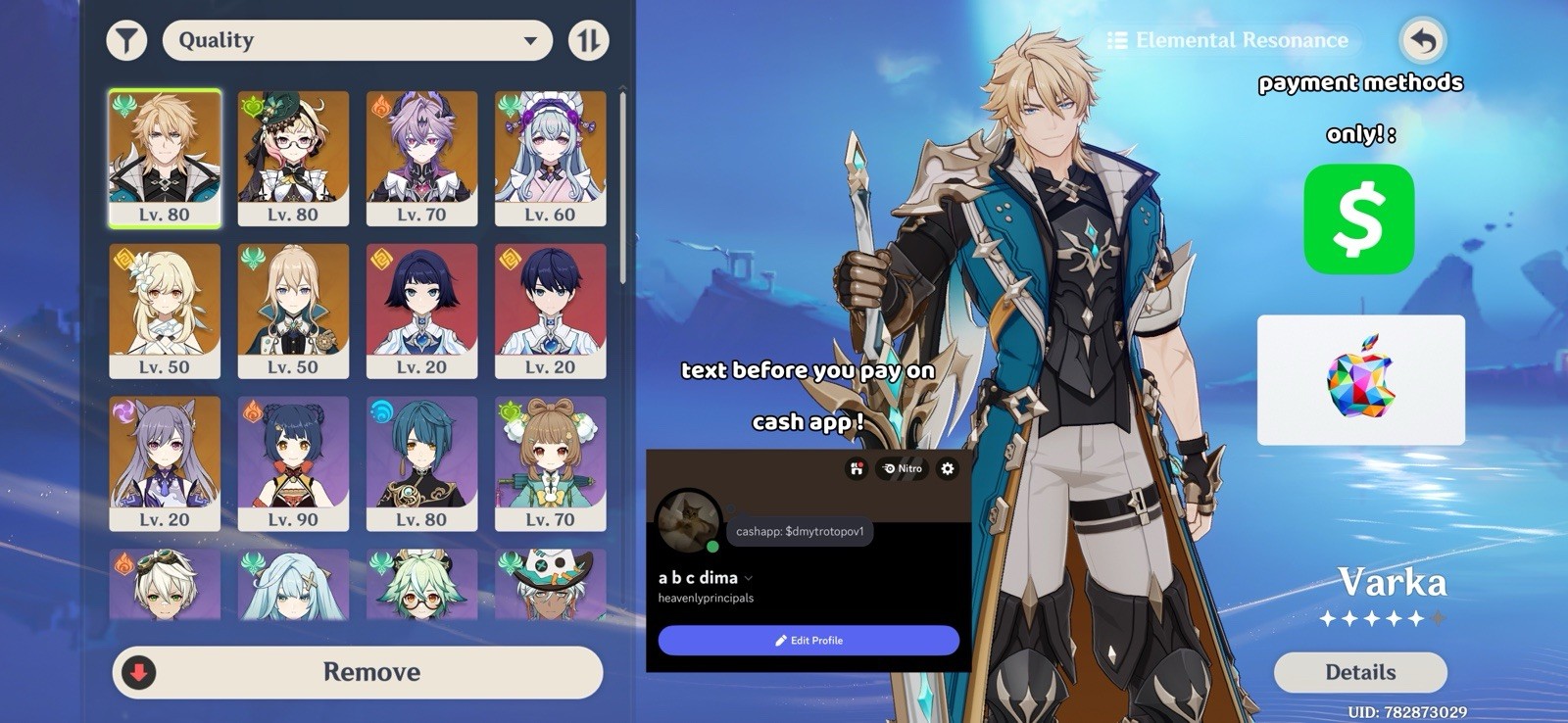 Genshin Impact Europe AR 55, 7 5 stars, 1 5 star weapon, varka starter account.