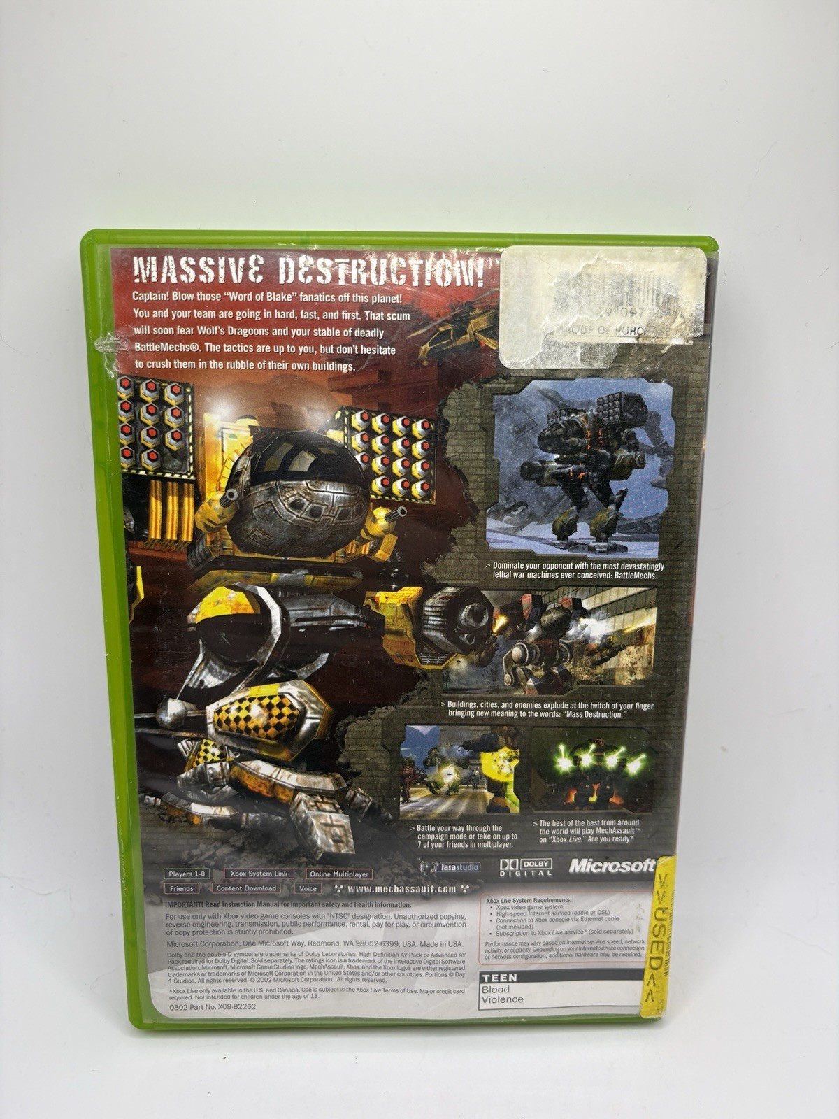 MechAssault (Microsoft Xbox, 2002) Complete w/ Manual – Tested Working