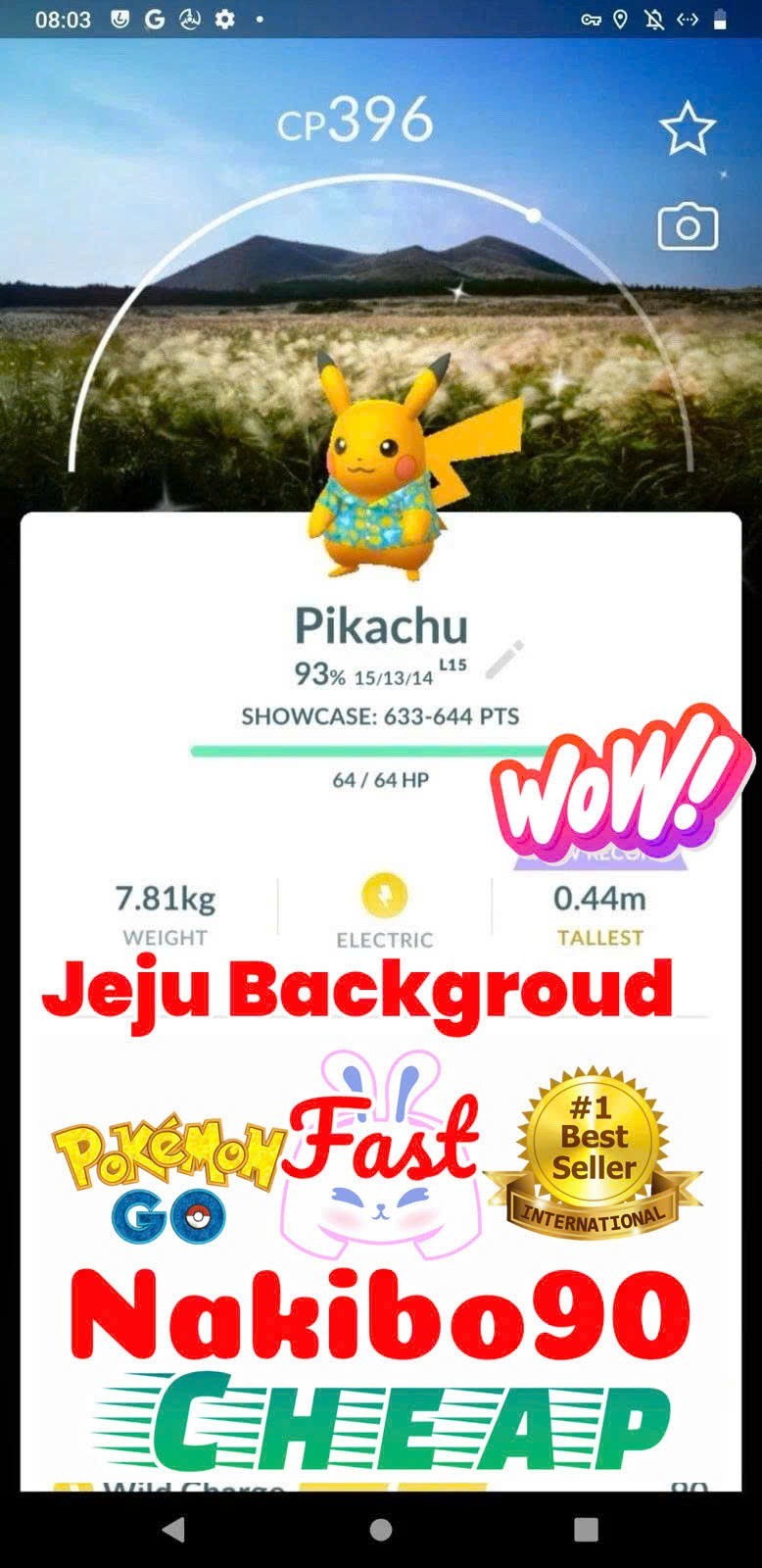 Pokemon✨Shiny Pikachu Costume Blue T-Shirt Jeju🌟Background✨Trade✨Go✨P’TC✨