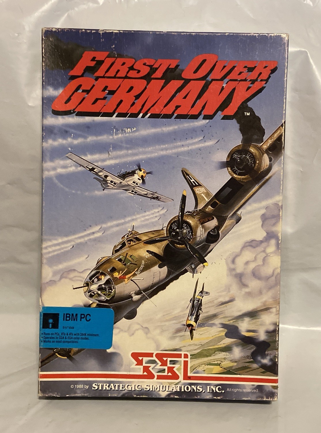 First Over Germany IBM PC 5 1/4 Disk 306th Bomb Group Simulator PC Game 1988 EUC