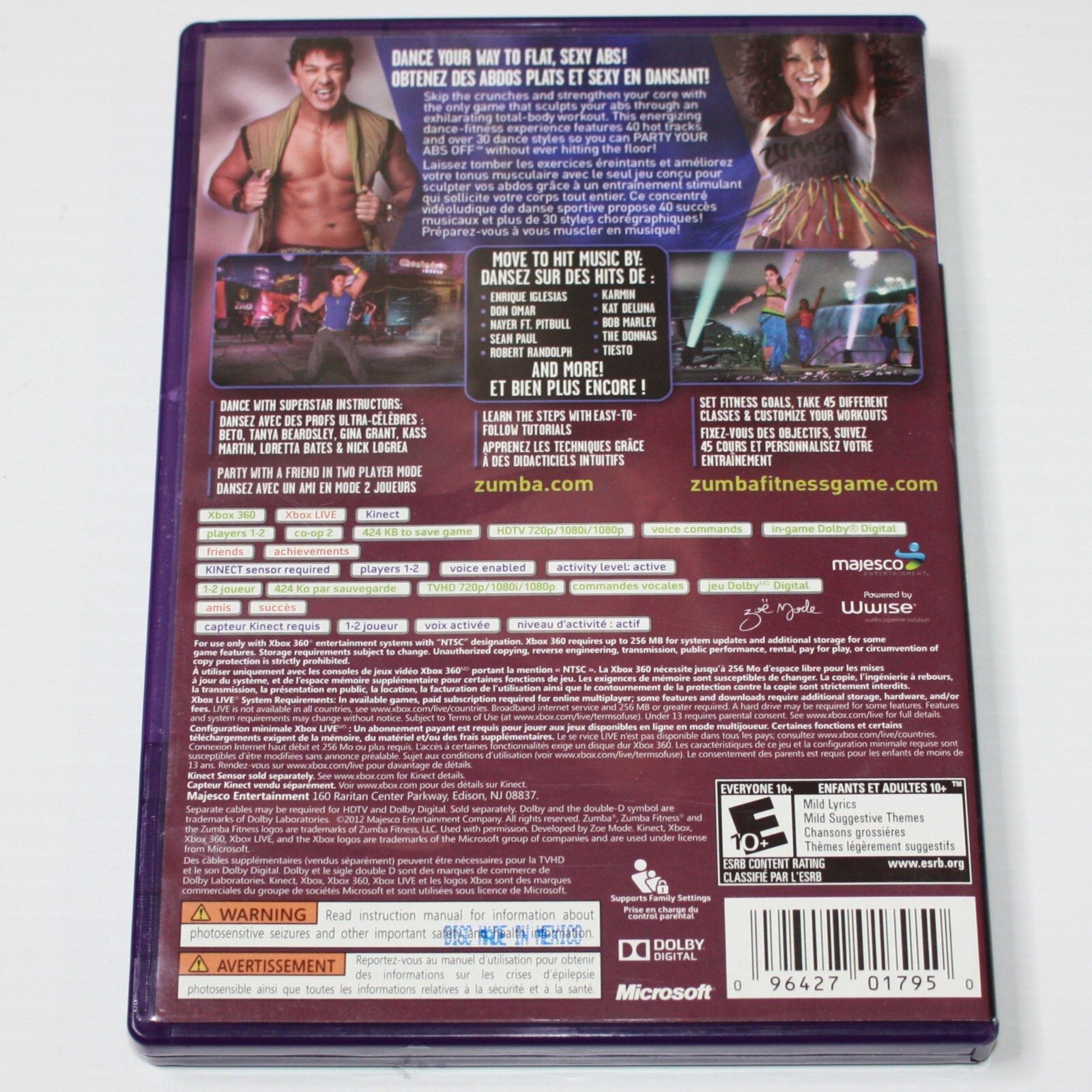 Xbox 360 Kinect Zumba Fitness Core Game with Box and Instruction Manual