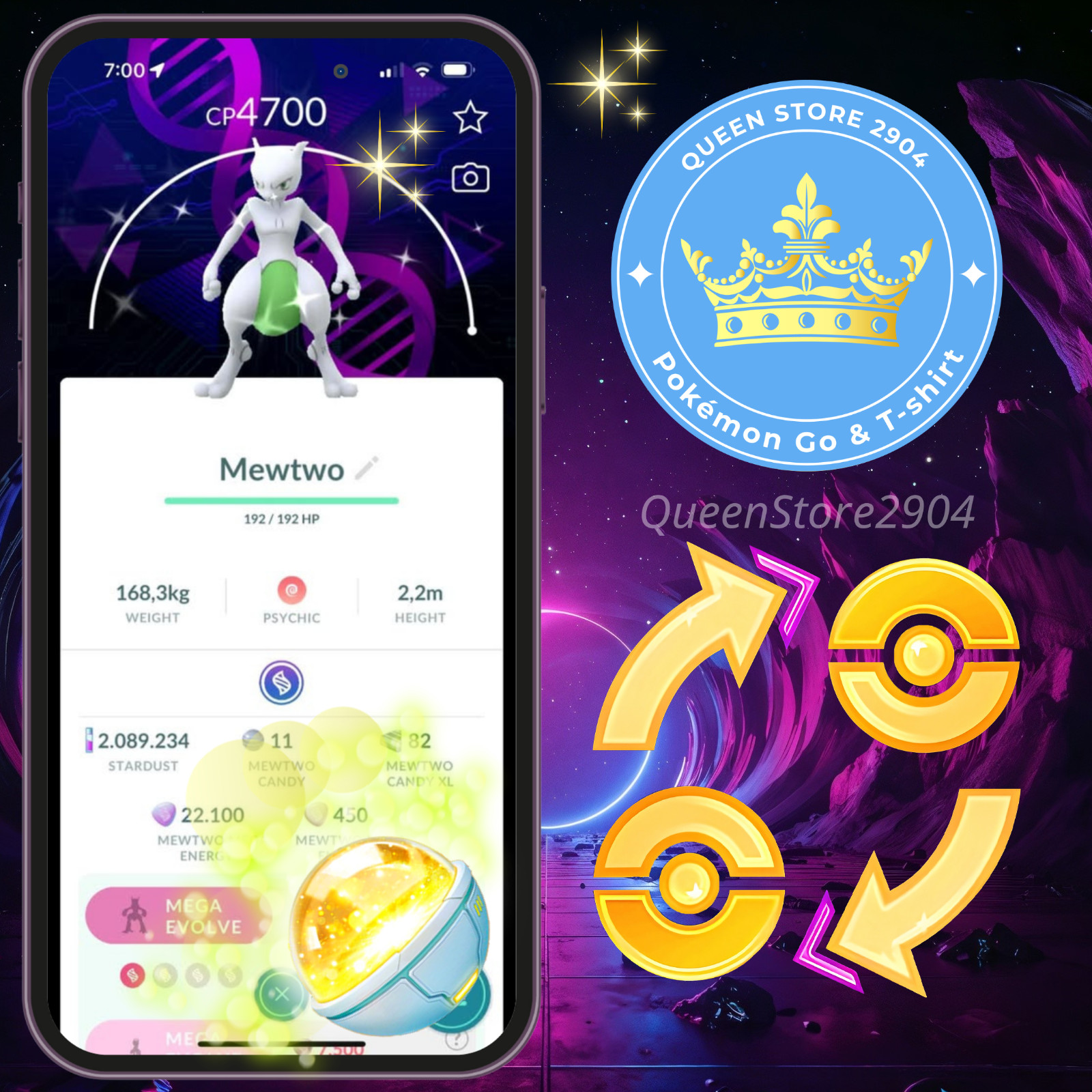Pokémon—GO—Shiny Mewtwo Lv50—Special Background—GO Fest 2026—PTC—TRADE—Digital♻️