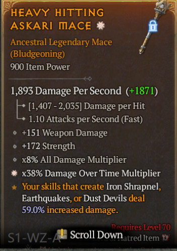 🔥 Diablo 4 Season 14 🔥Ancestral Legendary Mace 1GA/ 4GA