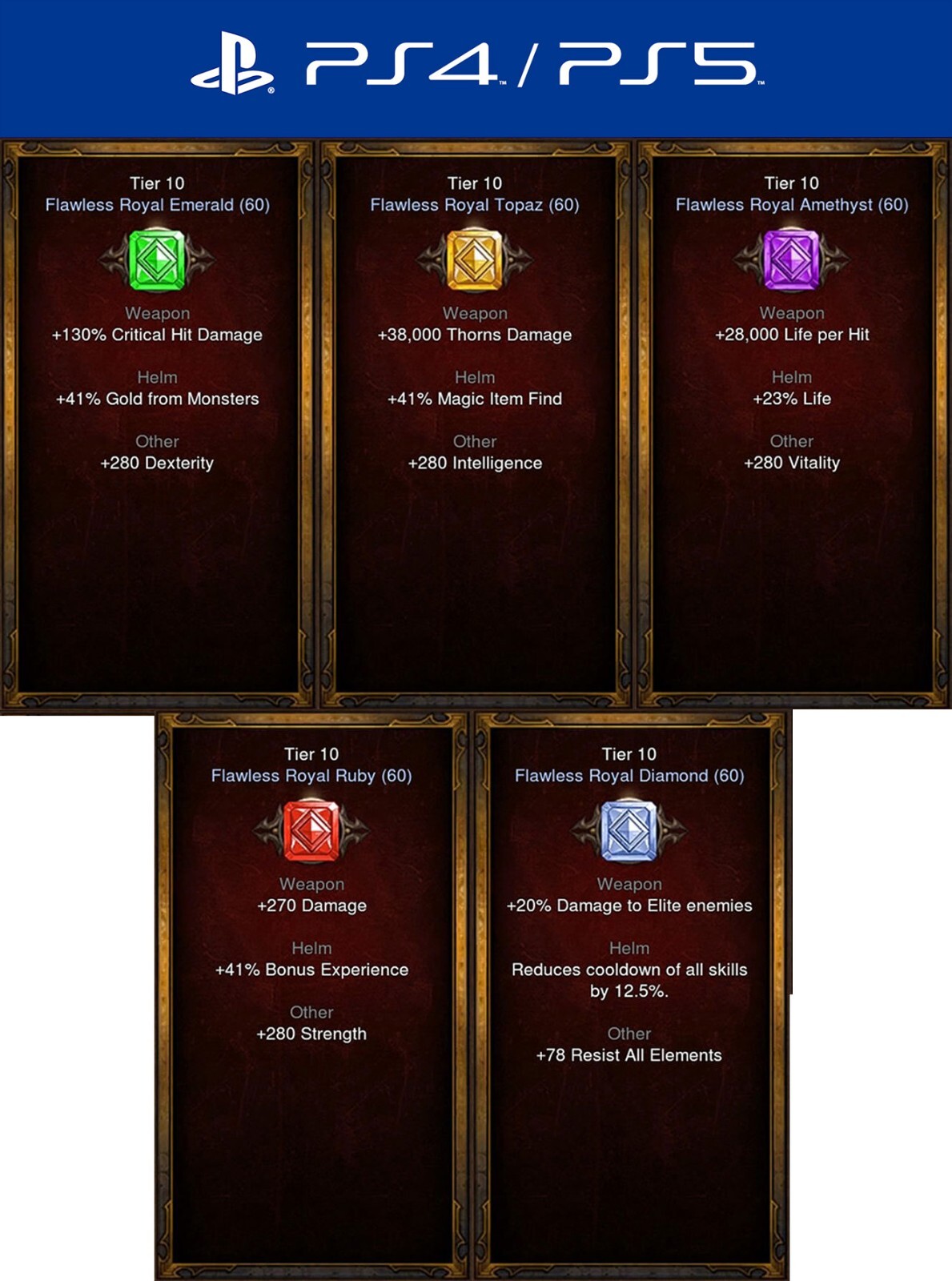 Diablo 3 RoS PS4/PS5 Softcore | Gem Bundle Highest Tier 5000 Each