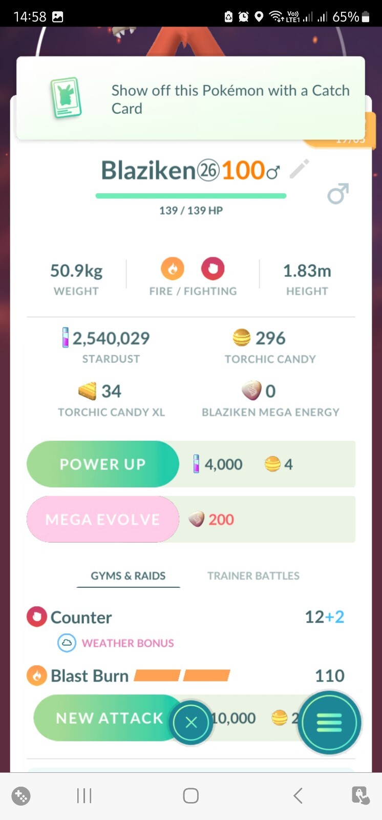 Blaziken Legacy ( Blast Burn ) Pokemon Tr@de Go