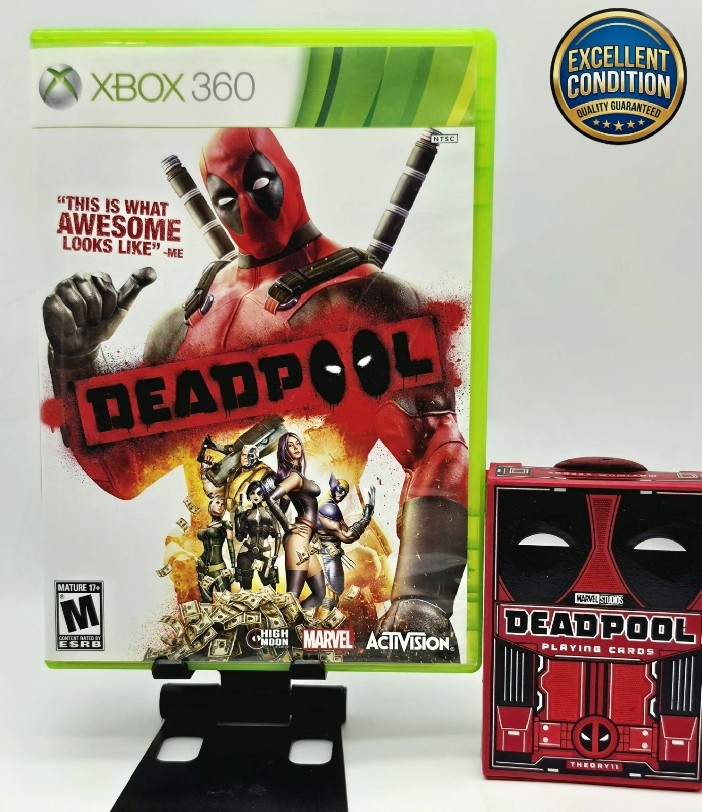Deadpool Xbox 360 Bundle Scratch Free Near Mint CIB Game DP Playing Cards
