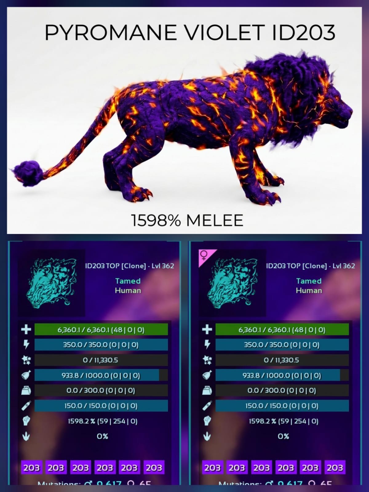 Pyromane Top Stats BABY PAIR Ark Survival Ascended Official PVE PC/XBOX/PS5