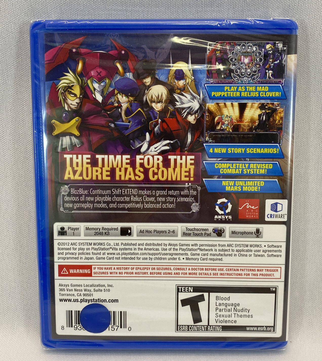 BLAZBLUE: CONTINUUM SHIFT EXTEND PS Vita Sony PlayStation AKSYS, 2012 NEW Sealed