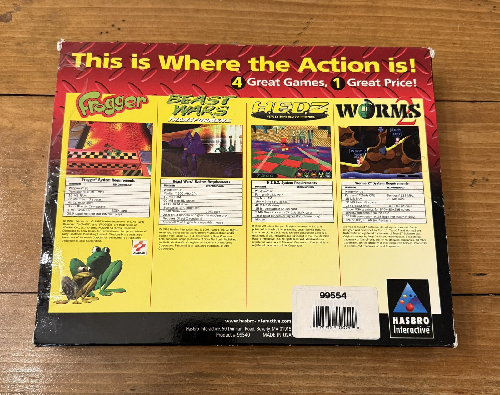 Action Game Pack Hasbro PC CD-ROM Frogger Hedz Worms 2 Beast Wars Triple Play 97
