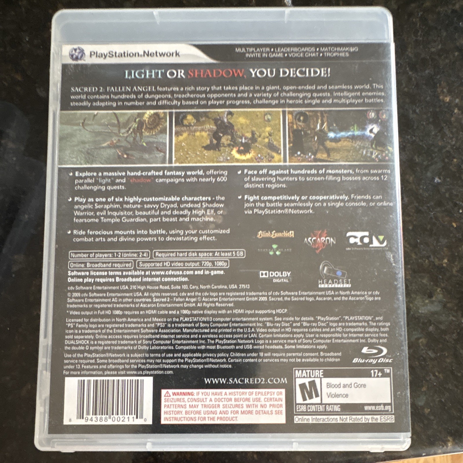 CDV Sacred 2: Fallen Angel (PS3) 2009 M Mature Action RPG NTSC-U/C Manual