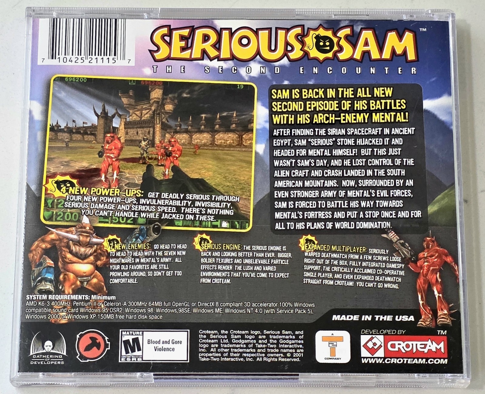 Serious Sam: The Second Encounter Game M (PC, 2001) – Complete w/Manual & Case