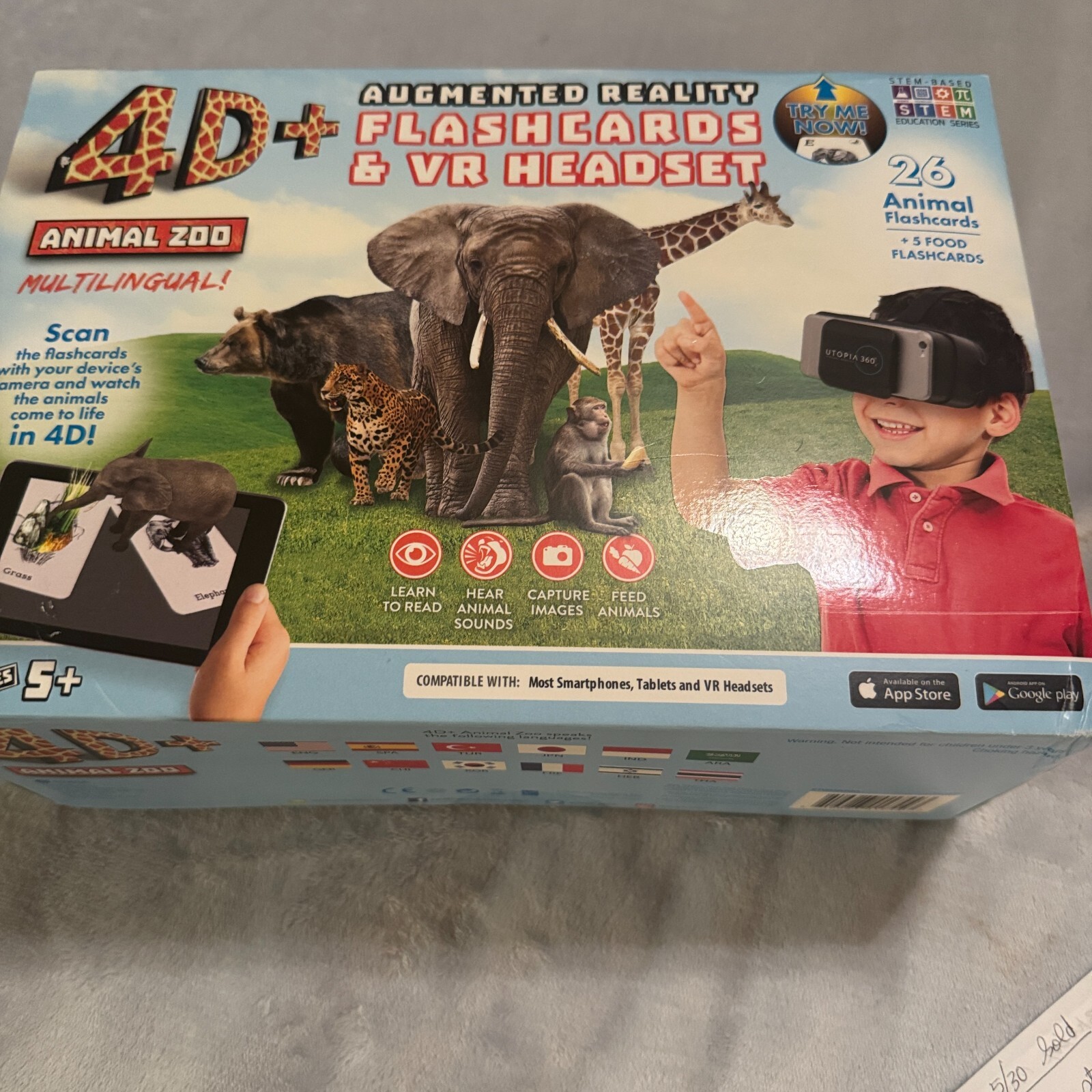 ETVRARZOO 4D+ Utopia 360 VR Headset & Animal Zoo Augmented Reality Cards