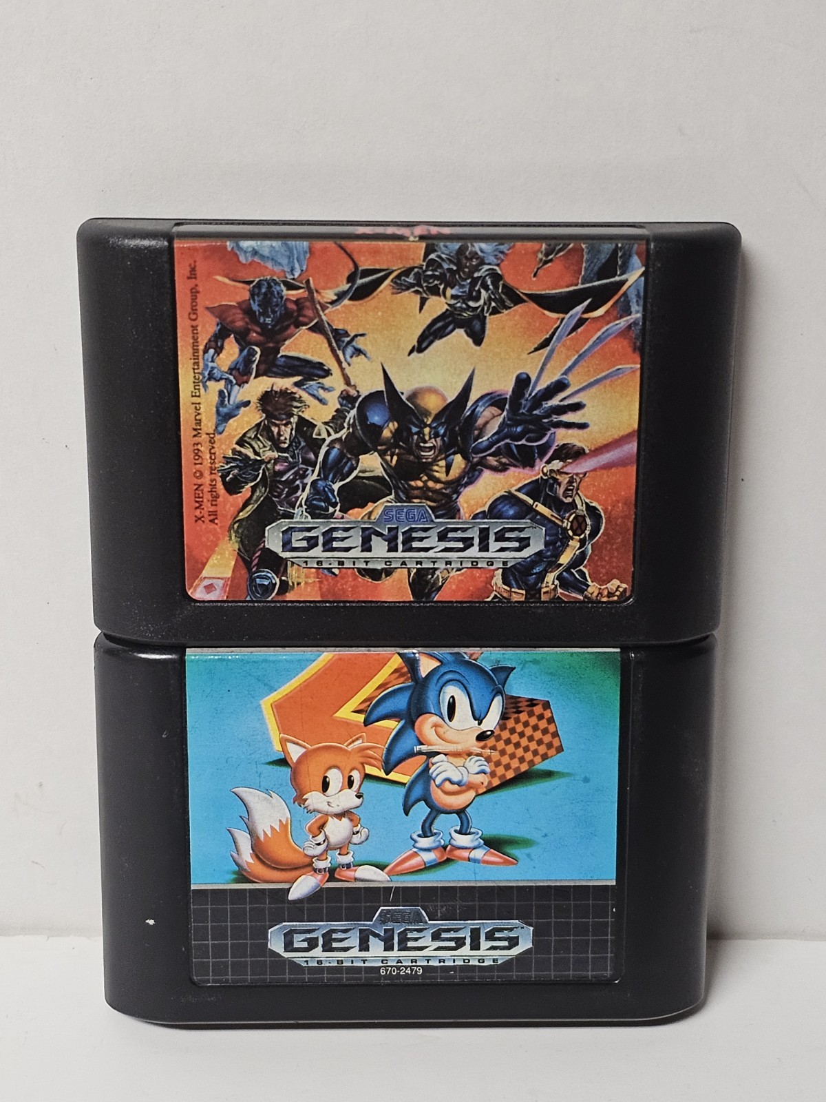 X-Men & Sonic The Hedgehog 2 (Sega Genesis, 1992-1993) Game Cartridges